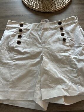 Ann Taylor Factory White High-Rise Sailor Button Shorts